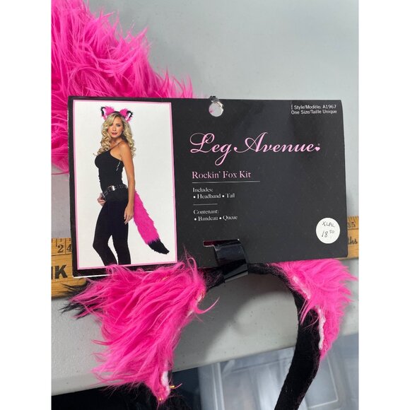 Leg Avenue Rockin Fox Kit OS Furry Headband & Tail Set Pink Black NEW Deadstock - Picture 5 of 9